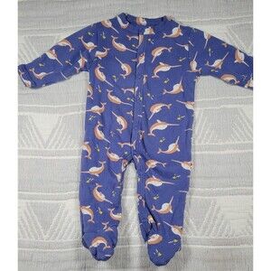 Piccalilly Organic Cotton Narwhal Sleepsuit‎ 0–3 Months Baby Footed Pajamas
